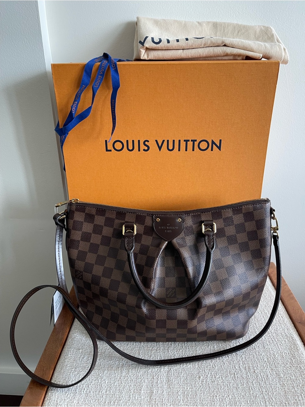 Louis Vuitton Siena MM Damier Ebene Dark Brown Checkered Satchel Bag